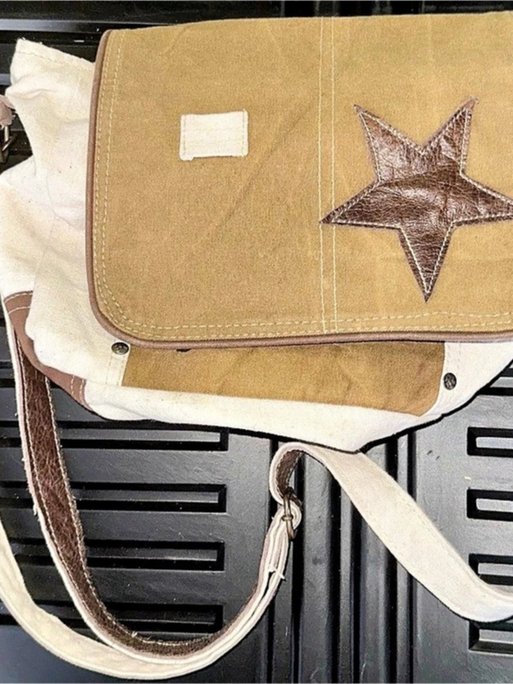 Myra Bag Lentilles Upcycled Canvas Leather Star Crossbody Messenger Bag